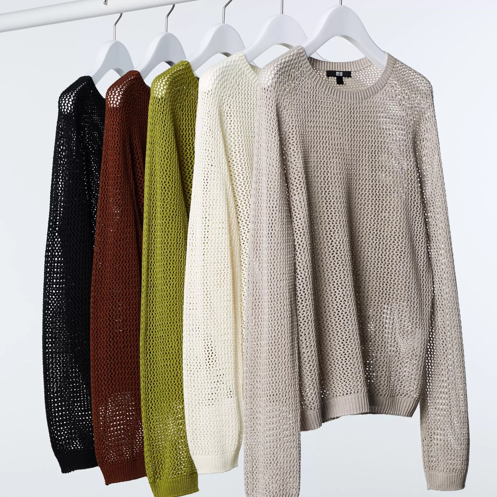 Women UNIQLO Sweaters<3D Knit Mesh Long-Sleeve Crew Neck Sweater