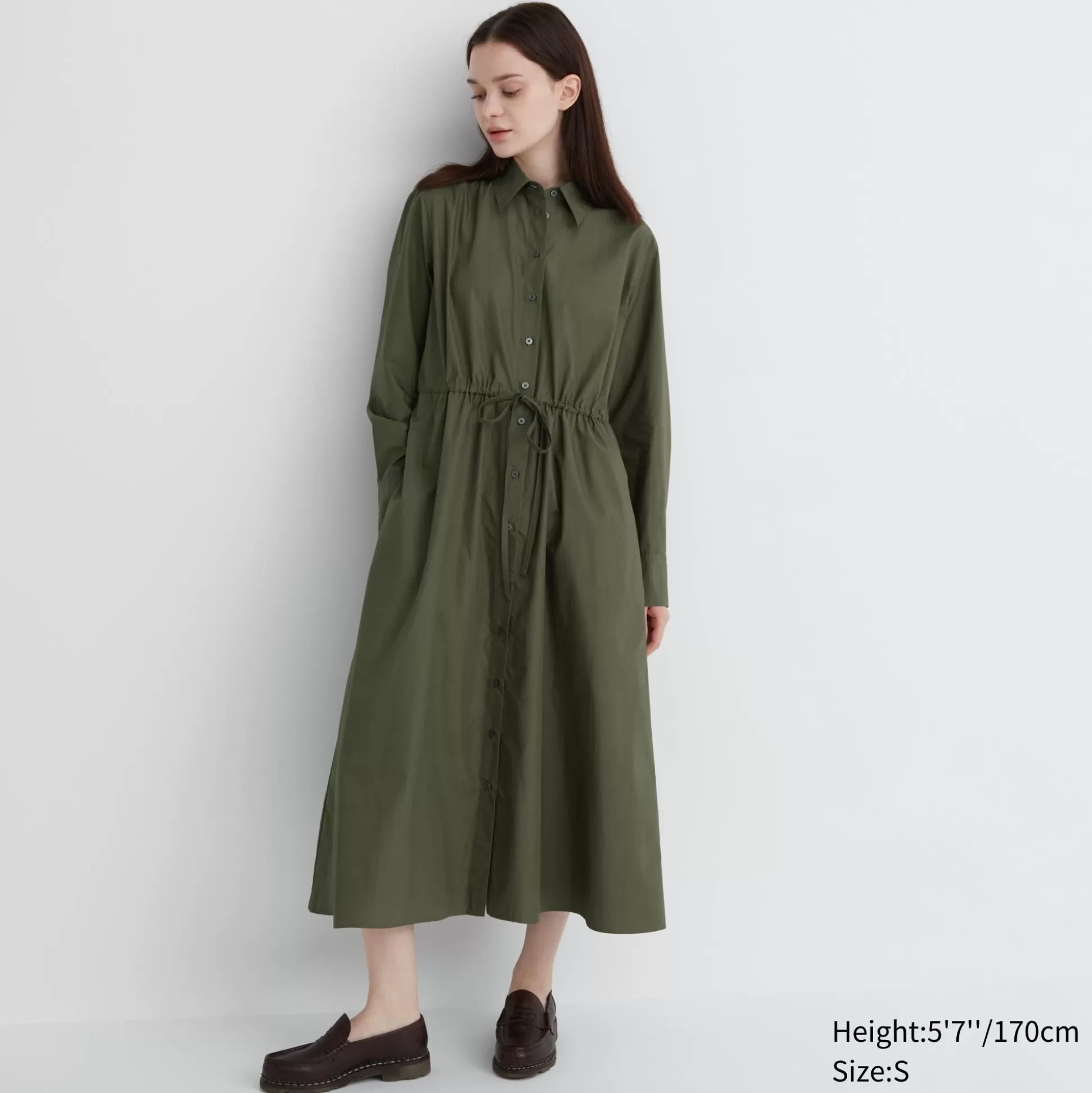 Women UNIQLO Dresses<Cotton Long-Sleeve Long Shirt Dress