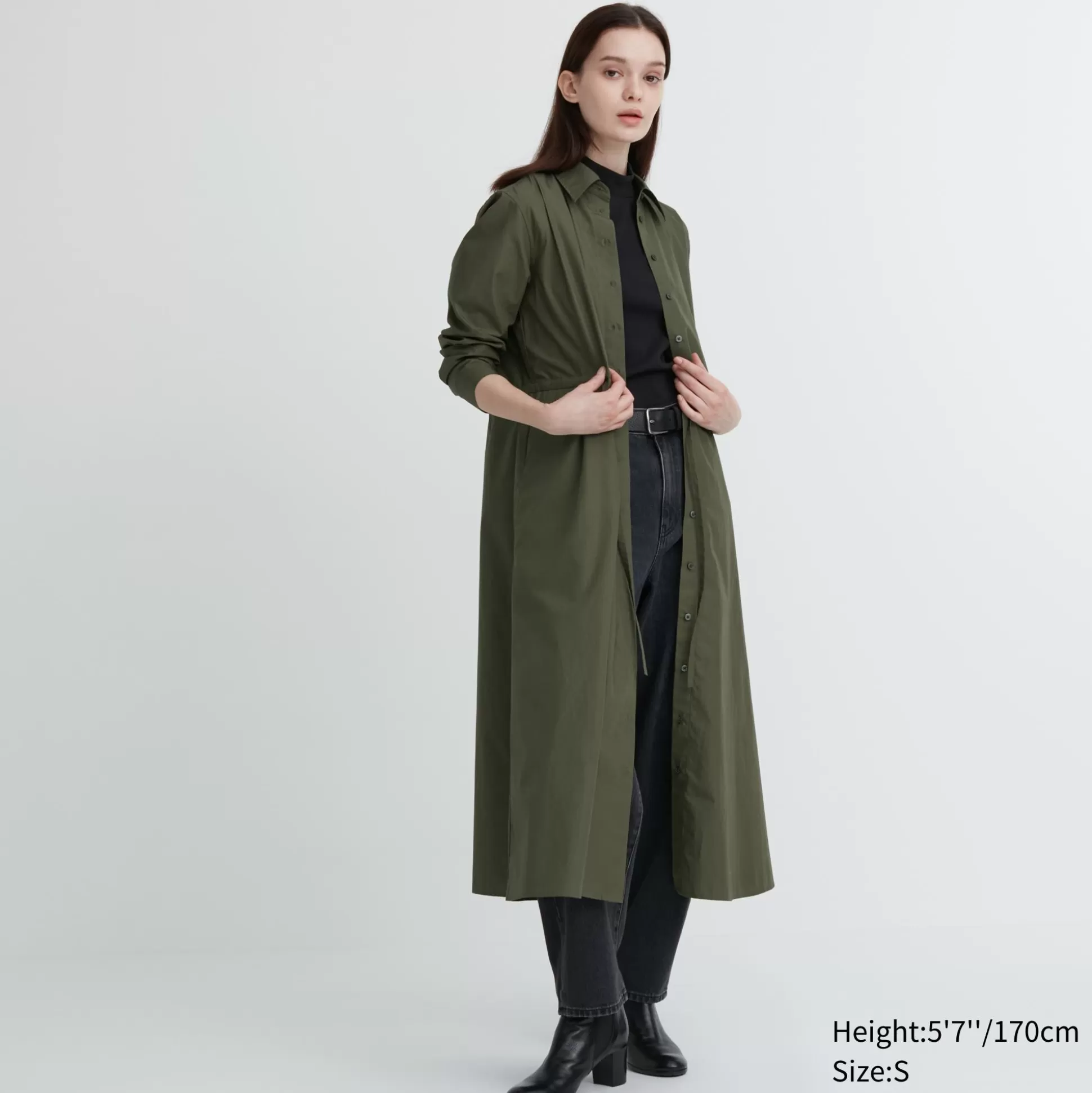 Women UNIQLO Dresses<Cotton Long-Sleeve Long Shirt Dress