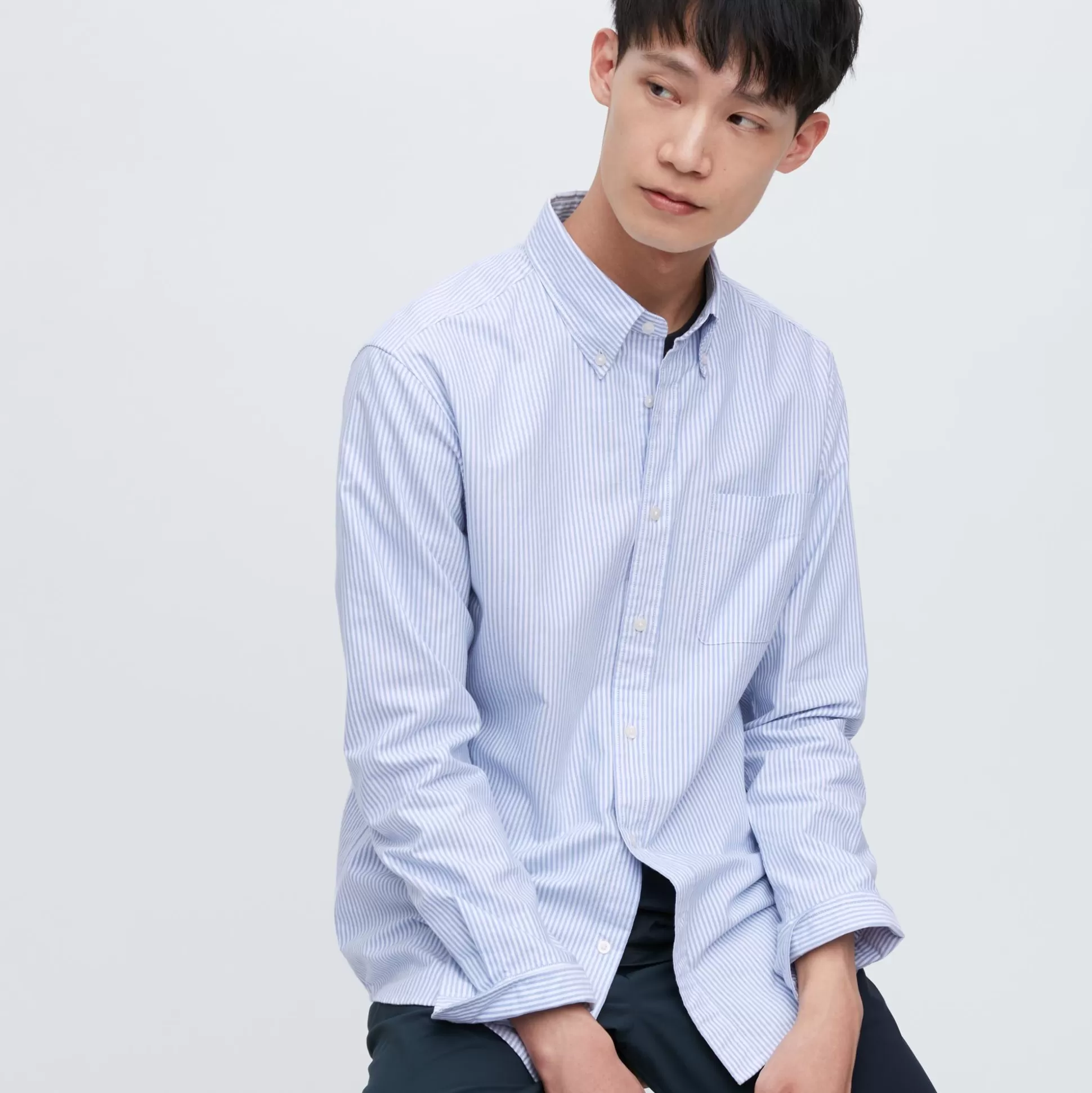 Men UNIQLO Casual Shirts<Oxford Striped Slim-Fit Long-Sleeve Shirt