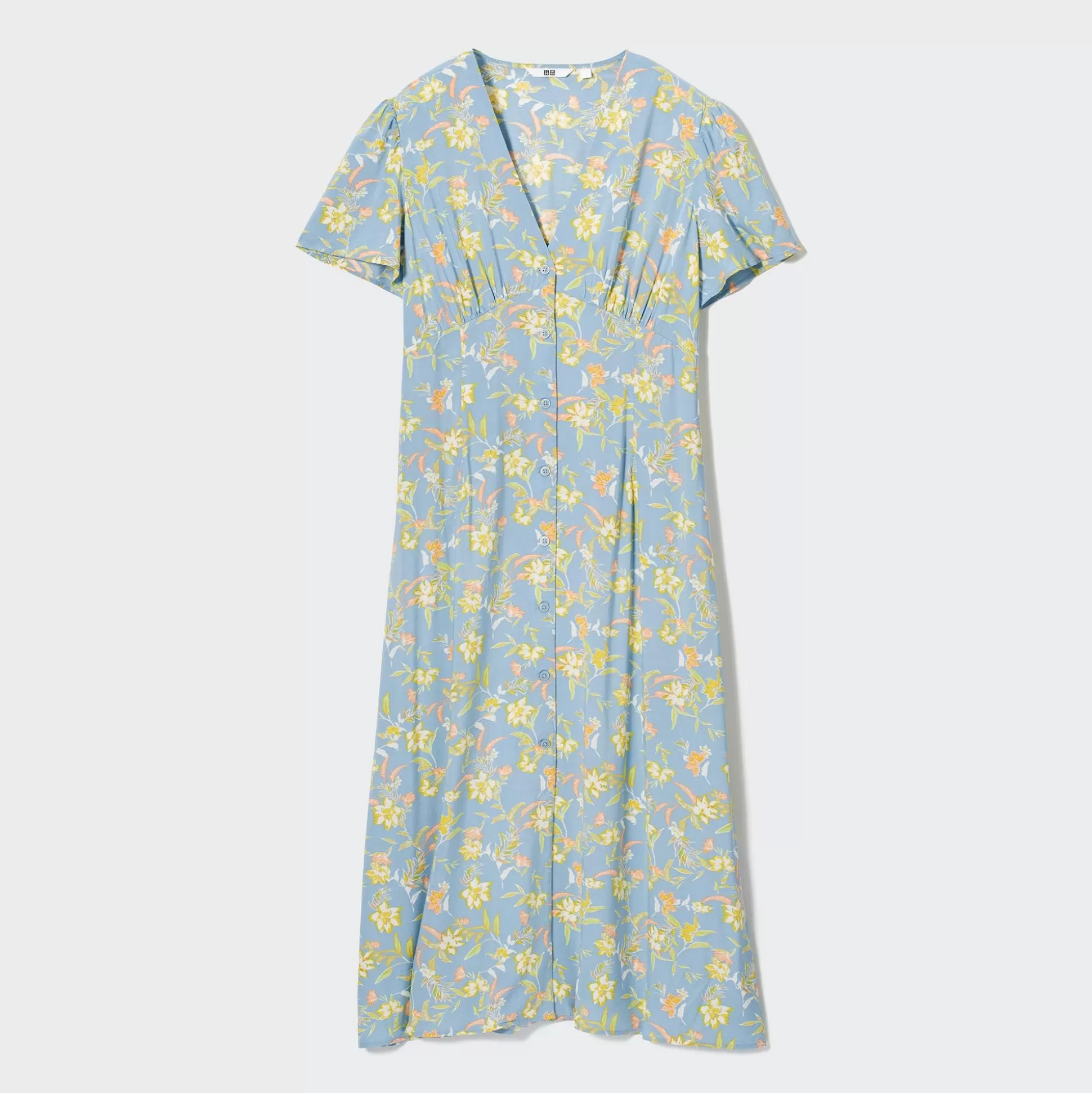 Women UNIQLO Dresses<Printed V-Neck Short-Sleeve Flare Dress