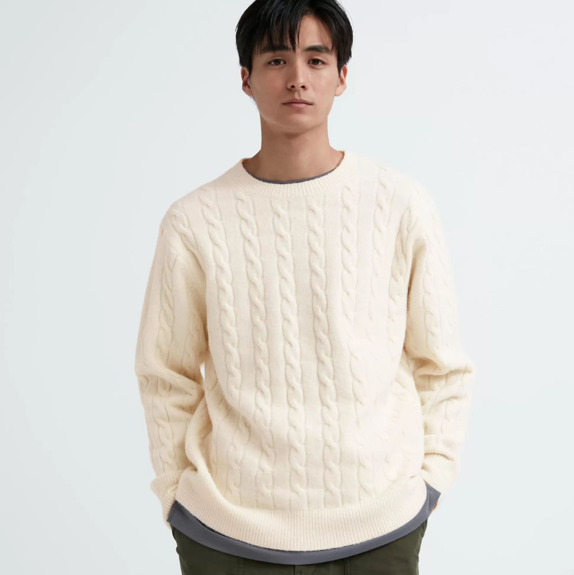 Men UNIQLO Sweaters & Cardigans<Souffle Yarn Cable Crew Neck Sweater