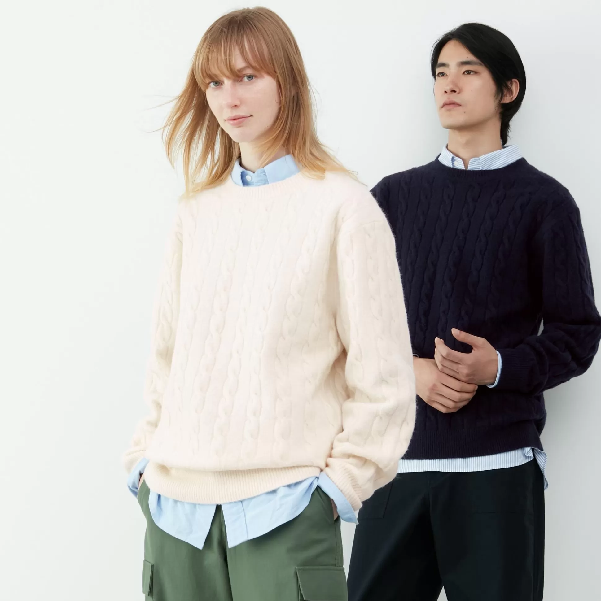 Men UNIQLO Sweaters & Cardigans<Souffle Yarn Cable Crew Neck Sweater