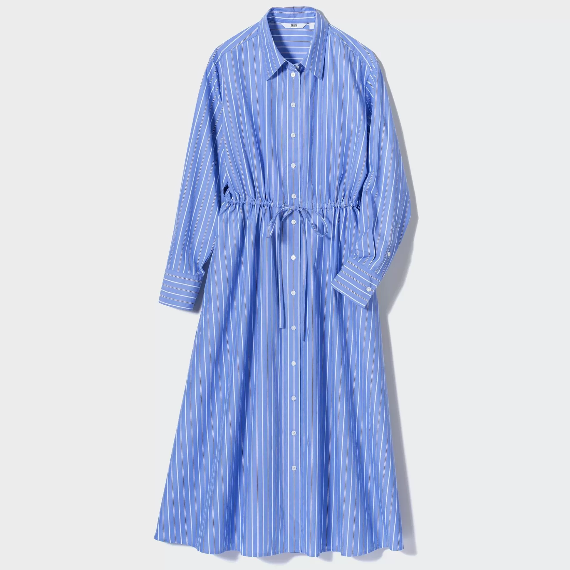 Women UNIQLO Dresses<Striped Cotton Long-Sleeve Long Shirt Dress