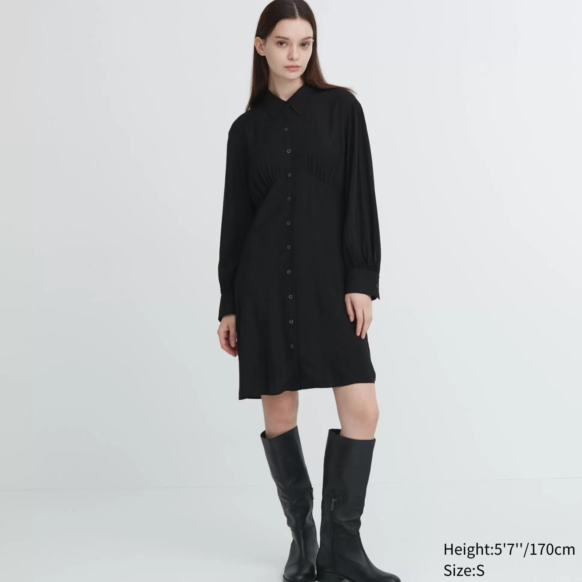 Women UNIQLO Dresses<V-Neck Long-Sleeve Mini Dress