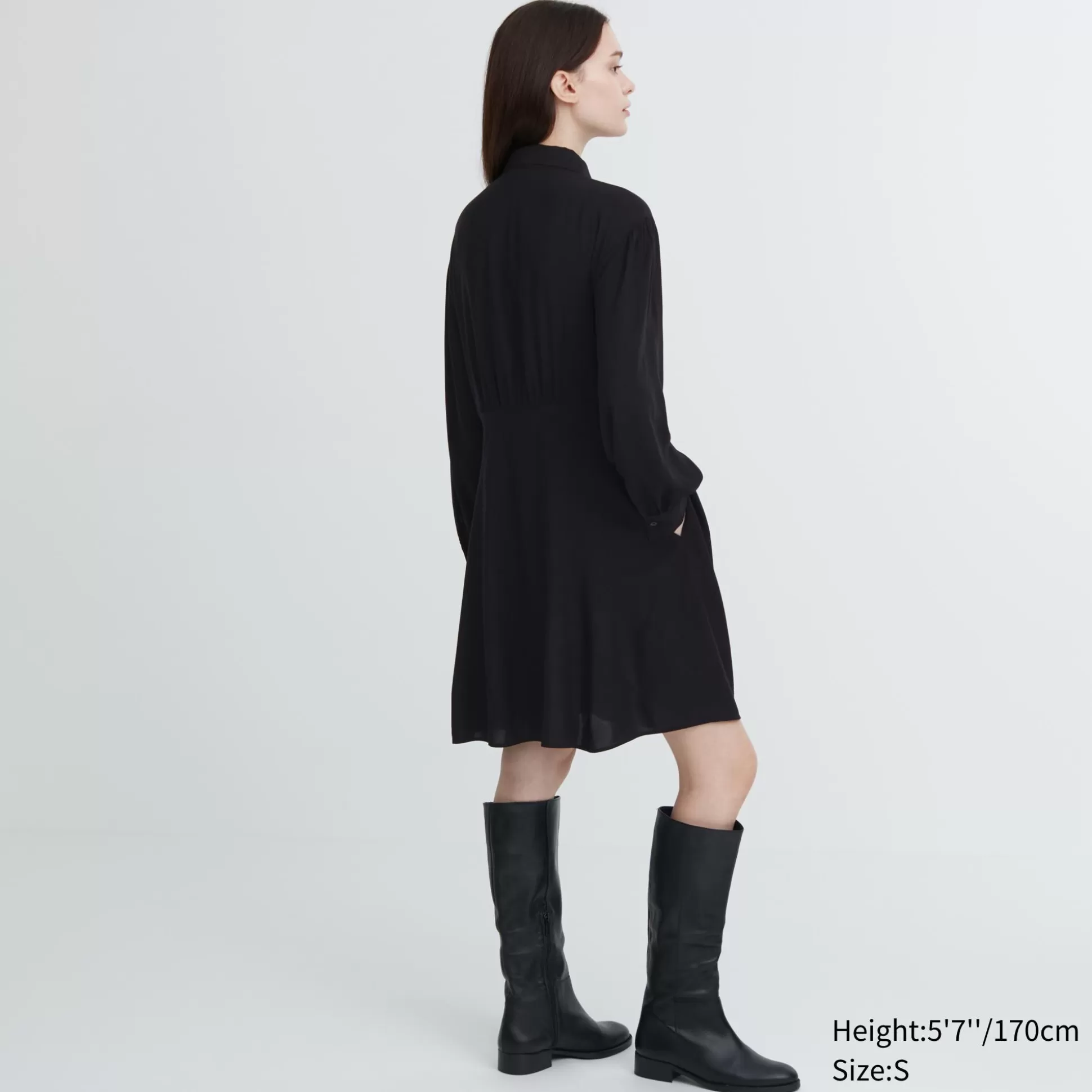 Women UNIQLO Dresses<V-Neck Long-Sleeve Mini Dress