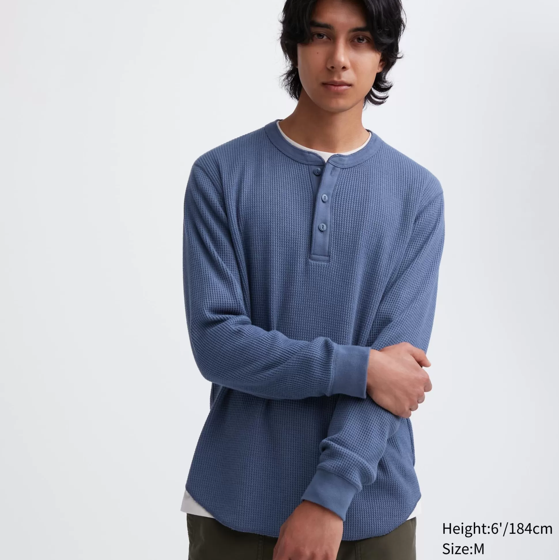 Men UNIQLO T-Shirts<Waffle Henley Neck Long-Sleeve T-Shirt