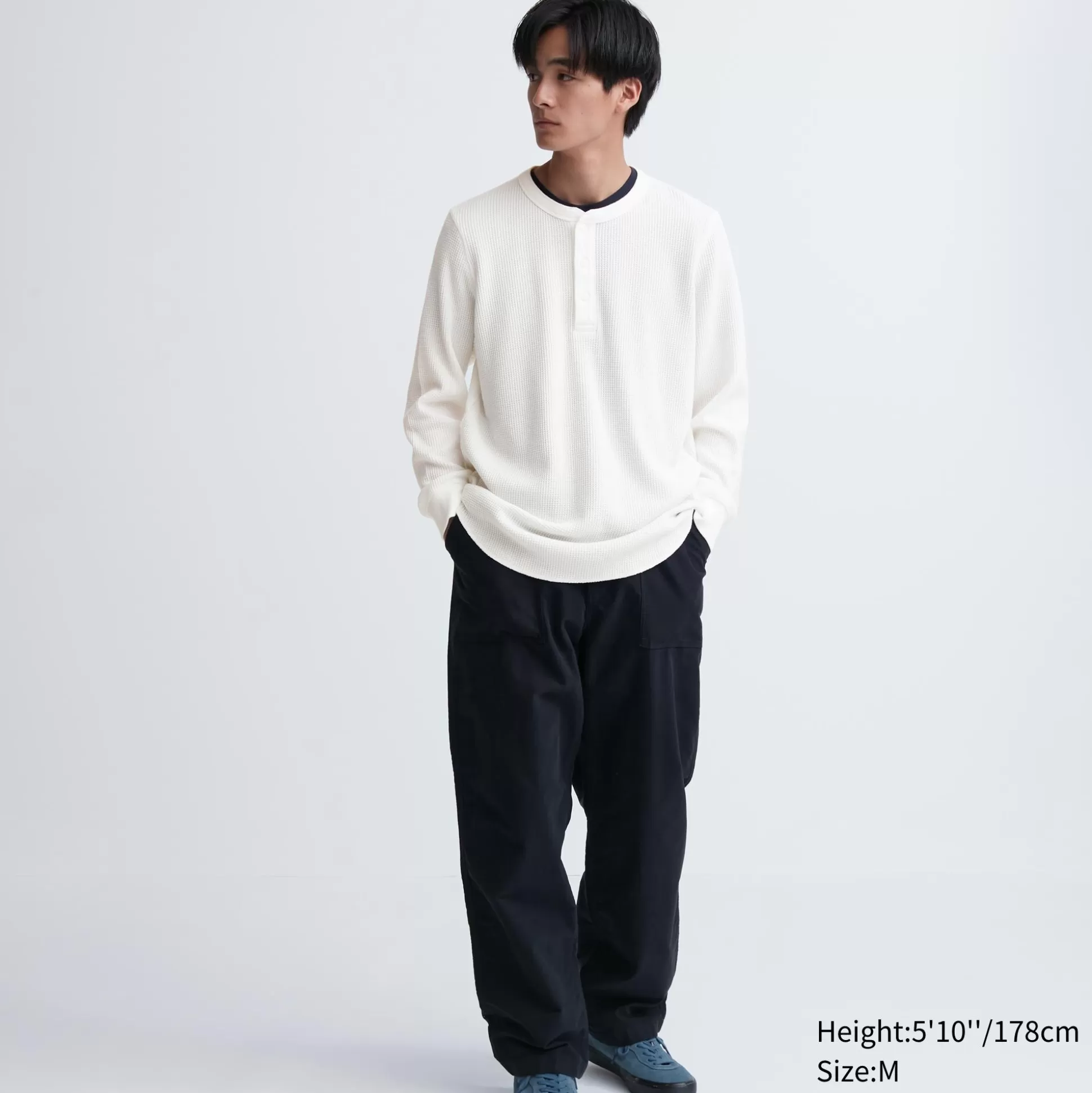 Men UNIQLO T-Shirts<Waffle Henley Neck Long-Sleeve T-Shirt